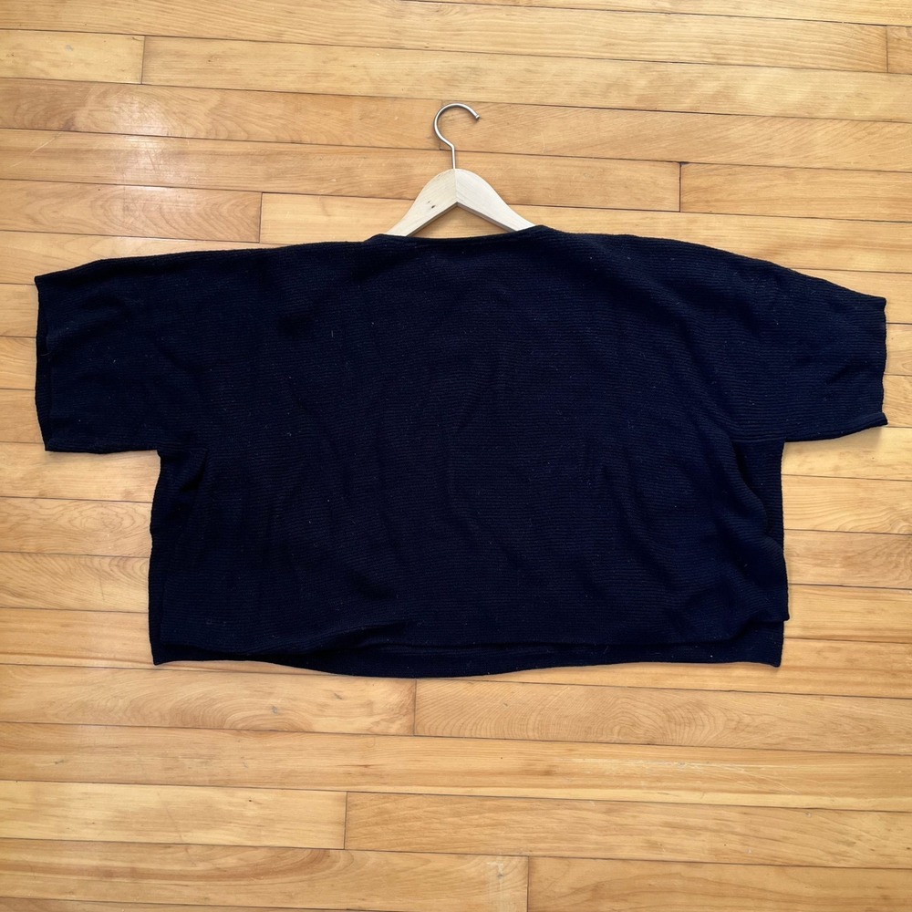 COS Black 100% Wool Boxy Cropped Short Sleeve Knit Sweater Top Size M